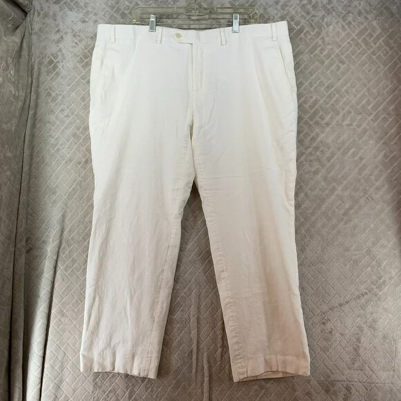 Sean John Mens 42x28 Pants White Linen Lined Straight Leg Nautical Minimalist - Picture 1 of 11